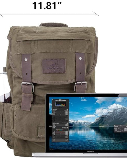 Waterproof Waxed Canvas Backpack for Men Travel Rucksack Leather Trimming (Green) One_Size