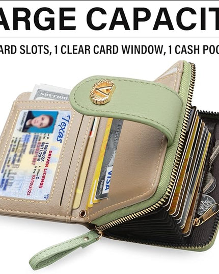 Multi-Purpose Wallet High Capacity Card Holder Zipper Coin Purse with Wristlet Bracelet Keychain Silicone Beaded Bangle Key Ring