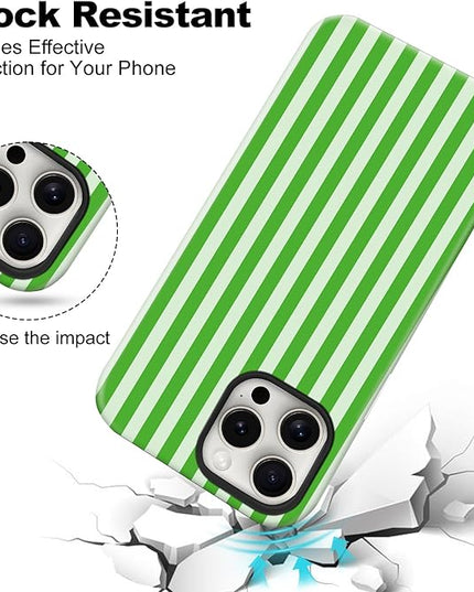 Magnetic for iPhone 14 Pro Max Case Cute Stripes Phone Case, Shockproof Slim TPU and Hard PC Protective Phone Cover Compatible with MagSafe Designed for Women Girls, Deep Green