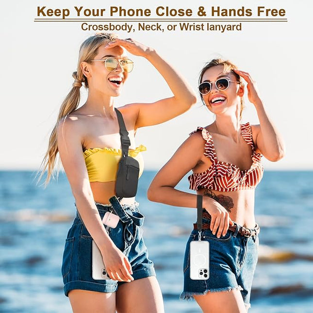 Phone Strap Crossbody Wrist strap - Upgraded Hands-Free Phone Lanyard with Detachable Wallet, Anti-Drop Clip and Go Strap with 360° Rotatable Metal Phone Tabs, Compatible with All Phones (Black)
