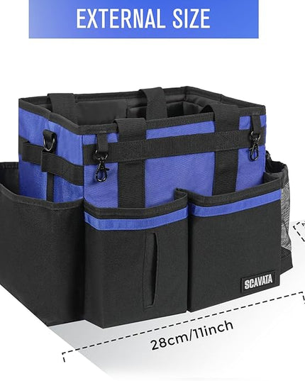 Compact Wearable Cleaning Caddy, Small Supplies Organizer with Handle & Shoulder Straps for Housekeepers, Under Sink & Car Cleaning Tool Organizer Bag (Blue)