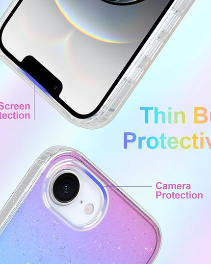 Glitter Case for iPhone 16e Case for Women Girls [ Compatible with Magsafe ] Clear Cute Girly Aesthetic Iridescent Rainbow Sparkly Bling Magnetic Phone Cover, Gradient Blue & Pink