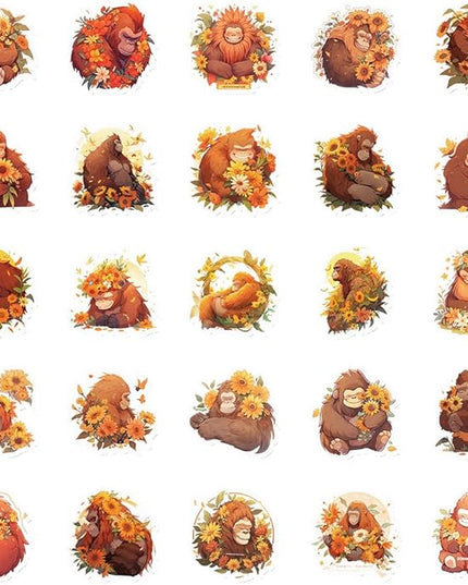 Lovely Orangutan Vinyl Stickers, 50 PCS Waterproof Orangutan Animal Decals for Laptops, Scrapbooking, Journals, Water Bottles, Phones, Notebooks & DIY Decor