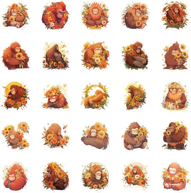 Lovely Orangutan Vinyl Stickers, 50 PCS Waterproof Orangutan Animal Decals for Laptops, Scrapbooking, Journals, Water Bottles, Phones, Notebooks & DIY Decor