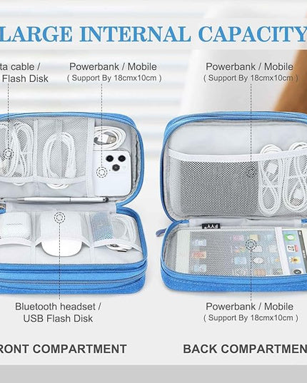 FYY Electronic Organizer, Large Travel Cable Organizer Bag Pouch Electronic Accessories Carry Case Portable Waterproof Double Layers All-in-One Storage Bag for Cable, Cord, Charger, Phone, Cyan