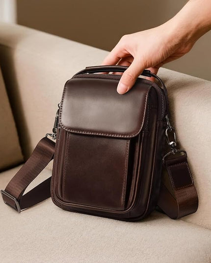Augus Leather Small Messenger Bag For Men Crossbody Handbag Shoulder Sling Travel Bags for Men Purse Daypack Magnetic Buckle