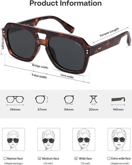 SOJOS Retro Thick Polarized Aviator Sunglasses for Women Men, Large Trendy Bold Square Pilot Shades SJ2385