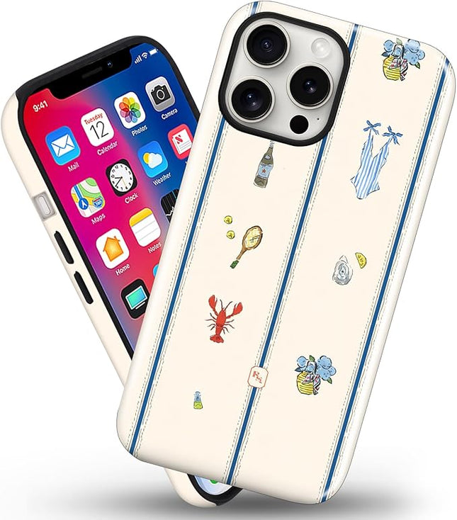 Magnetic for iPhone 15 Pro Case Cute Frog Stripes Phone Case, Summer Shockproof Slim TPU and Hard PC Protective Phone Cover Compatible with MagSafe Designed for Women Girls