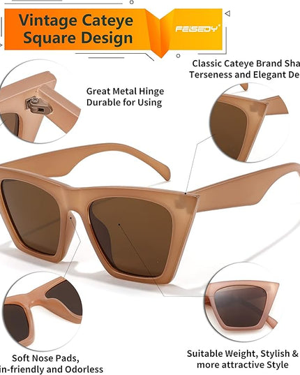 FEISEDY Vintage Square Cat Eye Sunglasses Women Trendy Cateye Sunglasses B2473