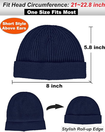 vidsel Thin Wool Fisherman Beanie for Men Women, Short Knit Cuff Trawler Watch Hats