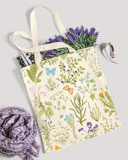 AUSVKAI Canvas Tote Bag Aesthetic for Women, Cute Reusable Cloth Cotton Bags for College Shopping Beach Grocery Trendy Gifts