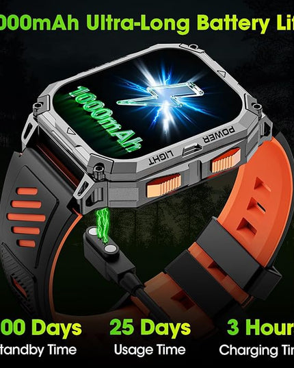 Smart Watches for Men, 2.01" HD Military Smart Watch with 1000mAh High-Capacity Battery/Led Flashlight/Answer/Make Call/Heart Rate/Sleep Monitor/Step Tracker, Fitness Tracker for Android/iPhone