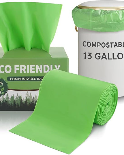13 Gallon Trash Bags Compostable Compost Large Garbage Bag Extra Thick 1.1 Mil for Kitchen Bathroom BPI Certified 35 Counts, Green