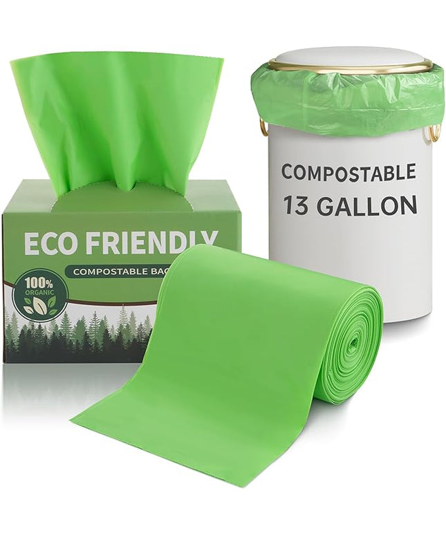 13 Gallon Trash Bags Compostable Compost Large Garbage Bag Extra Thick 1.1 Mil for Kitchen Bathroom BPI Certified 35 Counts, Green