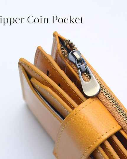 Bveyzi Women's Small Leather RFID Blocking Bifold Zipper Pocket Wallet Ladies Credit Card Slots Purse with id Window