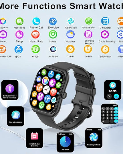 Smart Watch for iOS and Android Phones,2025 HD 2.01" Screen Smart Watches for Women Men,1ATM Waterproof,112+ Sports Modes Fitness Activity Tracker,Heart Rate Sleep Monitor Steps Calories Counter,Black