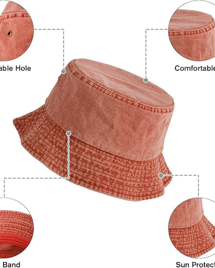 kozinu Washed Cotton Bucket Hats Packable Summer Outdoor Cap Travel Beach Sun Hat Plain Colors for Men Women
