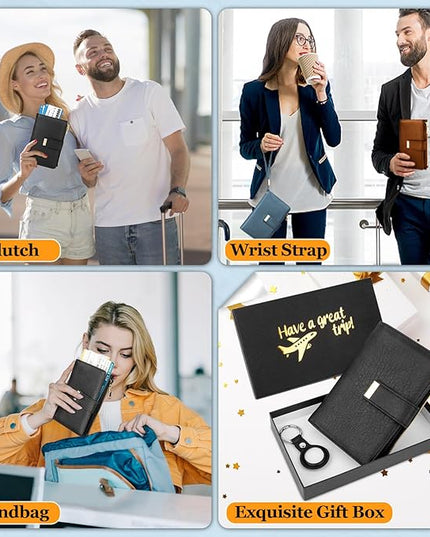 HUANLANG Passport Holder with Airtag for Women/Men, Airtag Passport Wallet for Travel Leather Passport Holder RFID Blocking,Travel Passport Walelt with Credit Card Holder