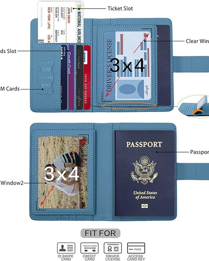 Melsbrinna Rfid Passport Holder for Travel women/Men, Cute Passport Wallet Rfid Blocking Card Slots, Rfid Passport Cover/CaseTravel Wallet, Passport Book Holder (1, Blue)