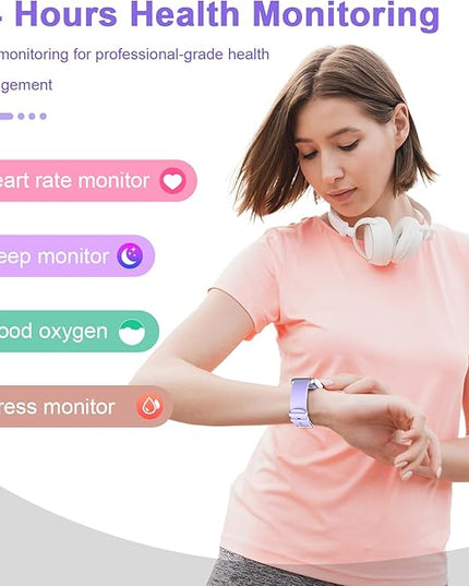 Smart Watch for Men Women Compatible with iPhone Samsung Android Phone 1.69 inch Full Touch Screen IP68 Waterproof Bluetooh Fitness Tracker Heart Rate/Sleep Monitor (Purple)