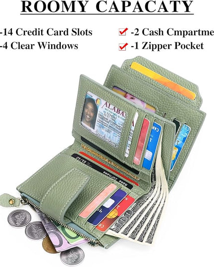 FALAN MULE Small Wallet for Women Leather Bifold Compact RFID Blocking Small Womens Wallet Purse