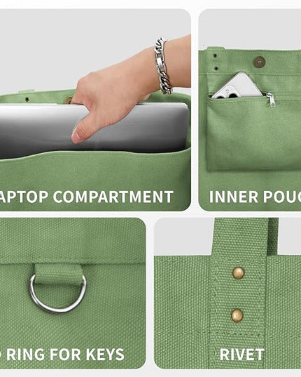 HOMESPON Large Canvas Tote Bag for Women Everything Bag with Pockets and Laptop Sleeve