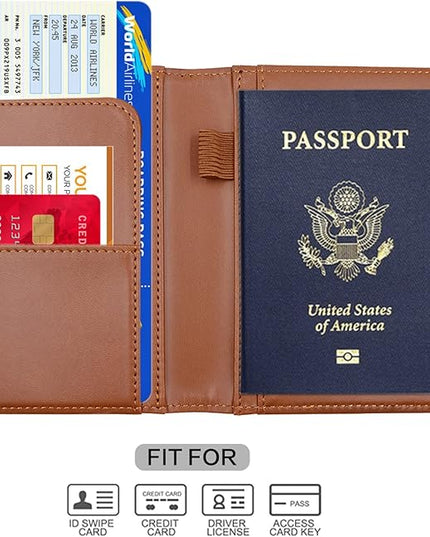 Melsbrinna Premium Leather Passport Holder Covers Case, Waterproof Rfid Blocking Travel Wallet Passport Holder with Pen Holder, Cute Passport Book for Women/Men