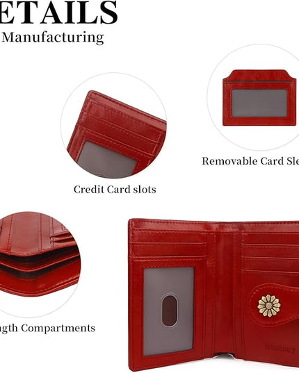Blucoay Womens Wallet,RFID Blocking Wallet Women Soft Leather Bifold Wallets For Women Card Holder With Removable ID Window winered