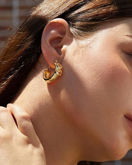 18K Gold Plated Chunky Hoop Earrings for Women Fashion Thick Gold Hoops Set Jewelry for Birthday Christmas Gifts