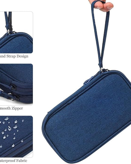 Electronic Organizer Travel Cable Accessories Bag, Electronic Organizer Case, Electronic Accessories Organizer Bag for Power Bank, Charging Cords, USB Cable, Earphones (Navy Blue)