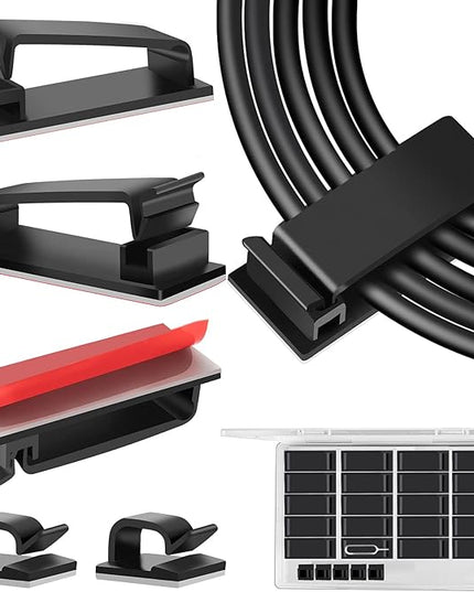 Cable Management Clips, Large Cord Clips for Under Desk Wire Management, Adhesive Organizer Multiple Cord (Computer/PC, Network, TV, Ethernet) Black 20 PCS