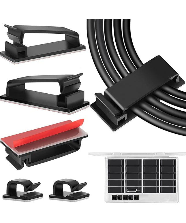 Cable Management Clips, Large Cord Clips for Under Desk Wire Management, Adhesive Organizer Multiple Cord (Computer/PC, Network, TV, Ethernet) Black 20 PCS