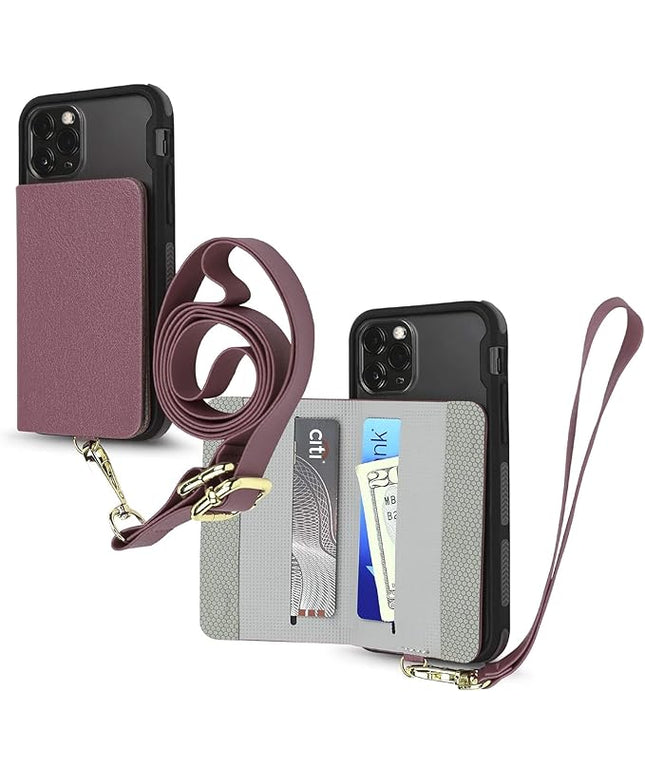 Cell Phone and Credit Card Holder with Crossbody and Wrist Straps, Stick-On Wallet w/RFID Protection Multiple Card Slots Transparent ID Pocket