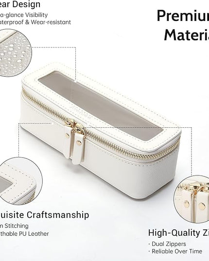 Aveniee Clear Makeup Brush Bag,Slim Cosmetic Brush Holder,Small Toiletry Bag Mini Travel Case for Women,Thin Make up Bags with Dual Zipper,Cute Travel Essentials Organizer,White