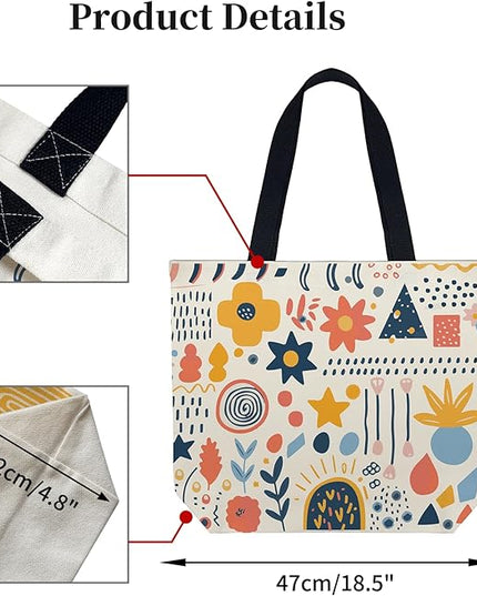 Large Tote Bag for Women, Floral Grocery Tote with Snap Thick Canvas Both Side Pattern, Gift Daily Use Shopping Travel Picnic