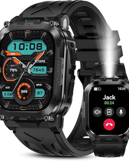 Smart Watches for Men,130 Days Extra-Long Battery,1.96" HD Display Answer/Make Call, Rugged Full Metal Body with LED Flashlight, 24/7 Heart Rate & Sleep Monitor, Compatible for Android & iOS