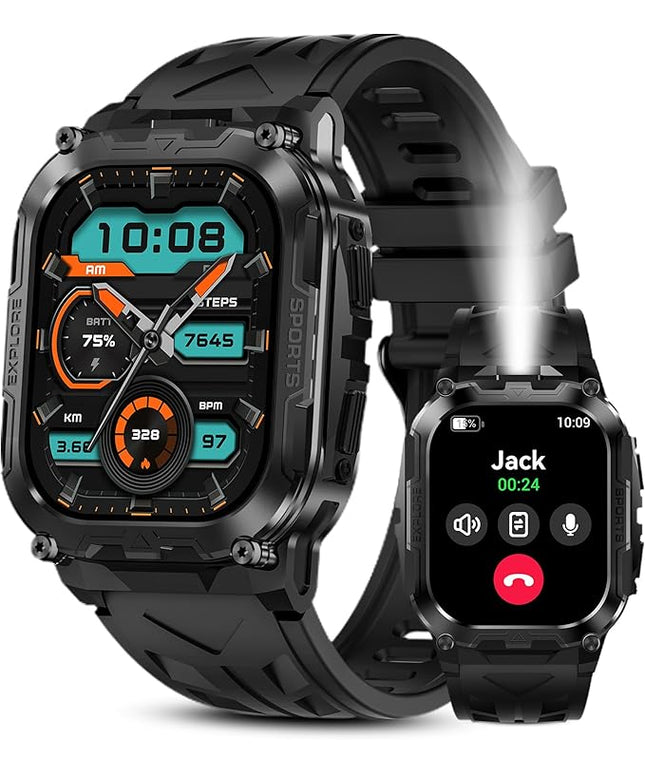 Smart Watches for Men,130 Days Extra-Long Battery,1.96" HD Display Answer/Make Call, Rugged Full Metal Body with LED Flashlight, 24/7 Heart Rate & Sleep Monitor, Compatible for Android & iOS