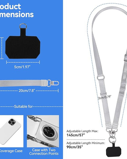 Phone Lanyard Crossbody Detchable Phone Strap 3 in 1 Adjustable Anti Theft Universal Cell Phone Lanyard for Men & Women, ID Holder, Phone Accessories Travel Essentials, Grey