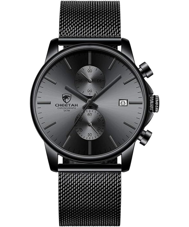 GOLDEN HOUR Mens Watch Fashion Sleek Minimalist Quartz Analog Mesh Stainless Steel Waterproof Chronograph Watches for Men with Auto Date