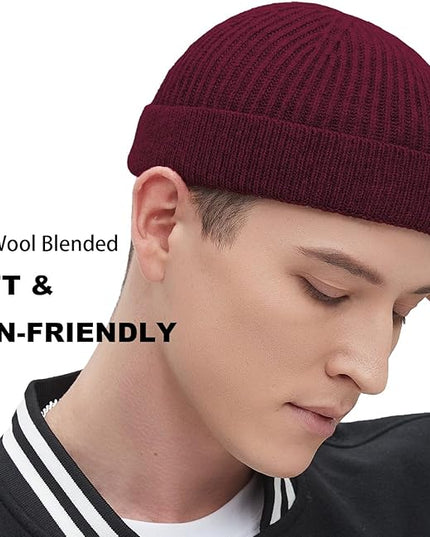 Fisherman Beanie Hats for Men Women,Wool Knit Trawler Skull Cap,Watch Cap,Spring Fall Winter Warm Short Hats