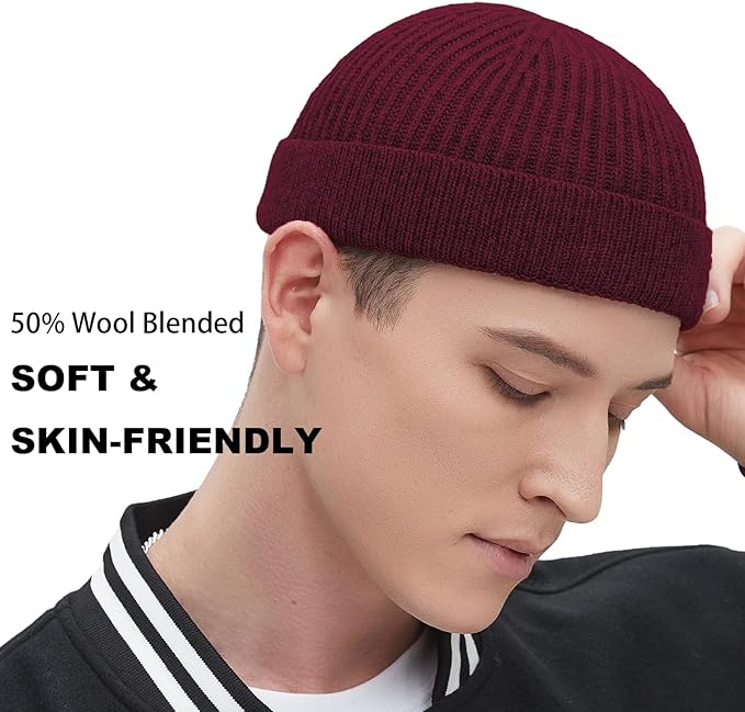 Fisherman Beanie Hats for Men Women,Wool Knit Trawler Skull Cap,Watch Cap,Spring Fall Winter Warm Short Hats