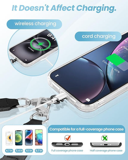 Clip and Go Strap for Phone with Wallet Crossbody, Adjustable Neck Lanyard, Detachable Wristlet Wallet with Zipper Phone Screen ID Window, 2x Tether Tabs Compatibe for iPhone & Most Cellphones Black
