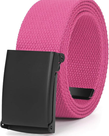WHIPPY Canvas Web Belt Flip-Top Solid Black Military Buckle Fully Adjustable Mens Webbing Belts Cut To Fit