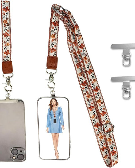 LEMEDE Wrist Keychain and Adjustable Phone Lanyard, Silver Hook Phone Crossbody Strap with 360° Rotating Phone Pads