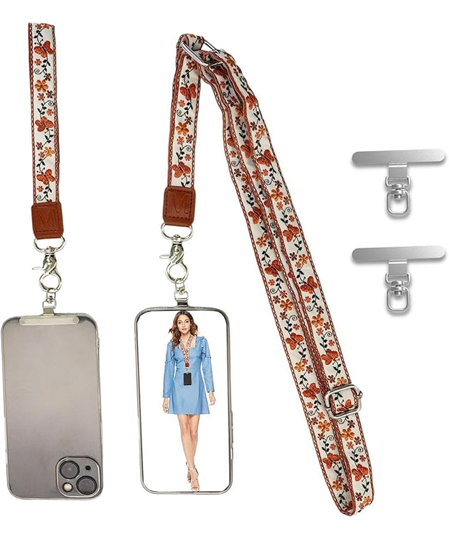 LEMEDE Wrist Keychain and Adjustable Phone Lanyard, Silver Hook Phone Crossbody Strap with 360° Rotating Phone Pads