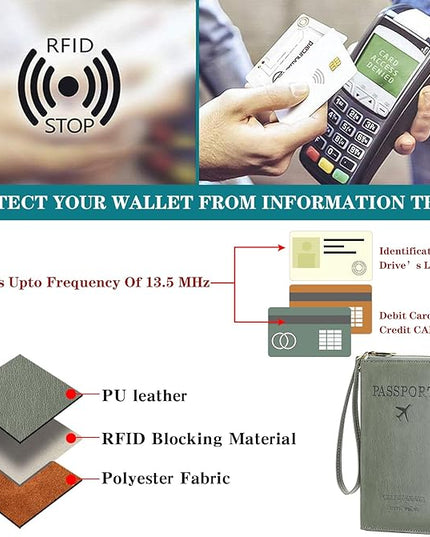 Leather RFID Blocking Passport Holder Travel Wallet, Passport Cover/Travel Wallet for Women/Men with