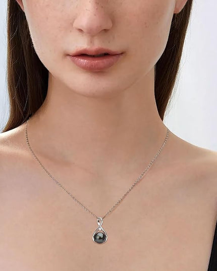 Tahitian Black Pearl Necklaces for Women, Sterling Silver Single Pearl Pendant Necklace Birthday Anniversary Jewelry Gifts for Wife Mom