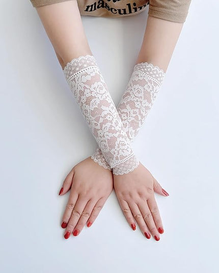 Women's Short Lace Gloves Fingerless for Driving Wedding Wrist Length Bridal Prom Gloves