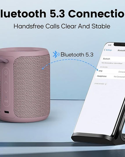 Bluetooth Speaker Wireless,IP67 Waterproof & Dustproof Portable Speaker with Lights,15W Loud Stereo Sound, 2500mAh Battery All Day Playtime, TWS Pairing, BT5.3, Home/Party/Outdoor/Beach (Dusty Pink)