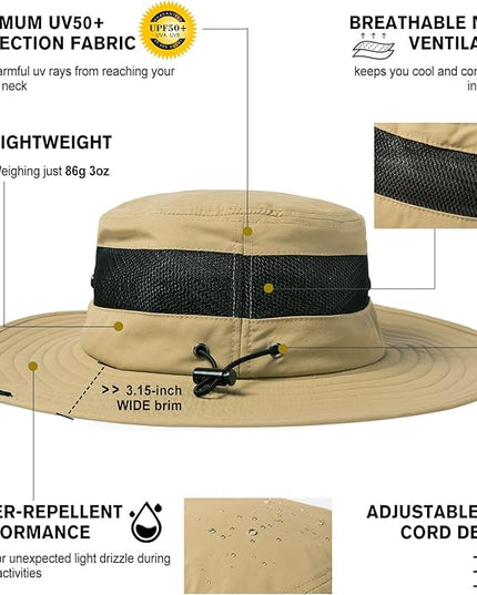 Oversized XL XXL Waterproof Sun Hat for Big Heads Mesh Bucket Hat Wide Brim Adjustable Packable Hiking Beach Fishing